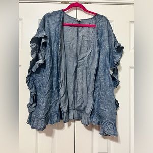 Chambray| Denim kimonos with ruffle trim sz L OVERSIZED